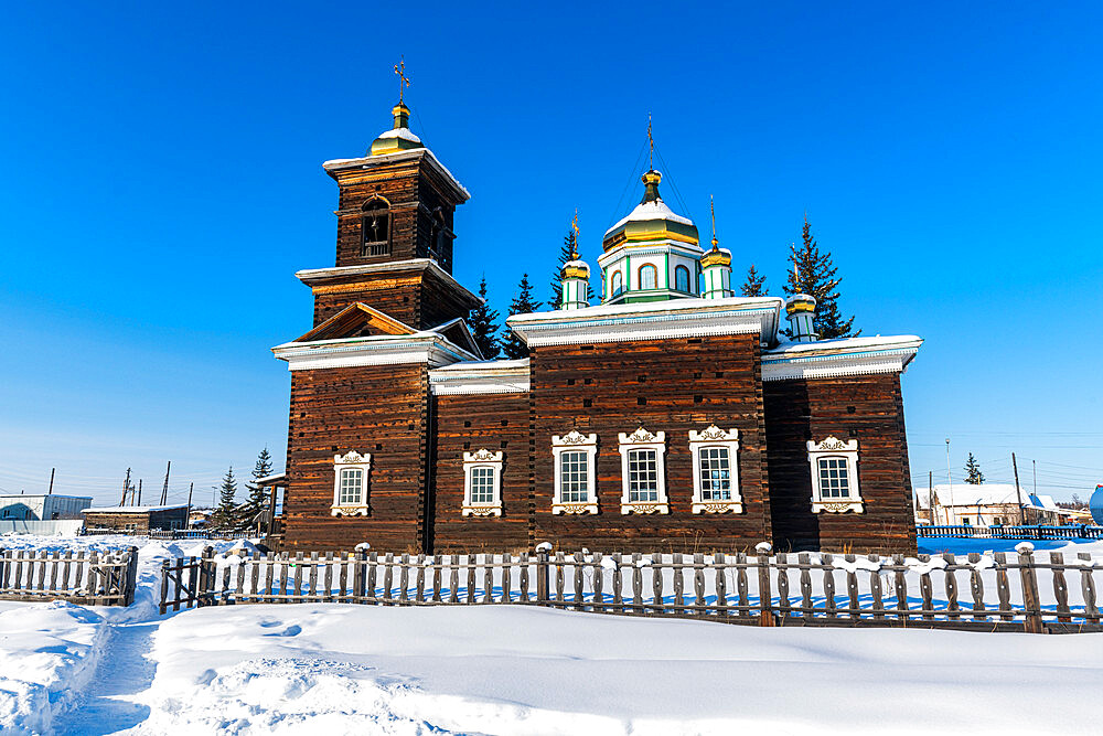 Wooden church, Cherkekhskiy regional museum, Road of Bones, Sakha Republic (Yakutia), Russia, Eurasia