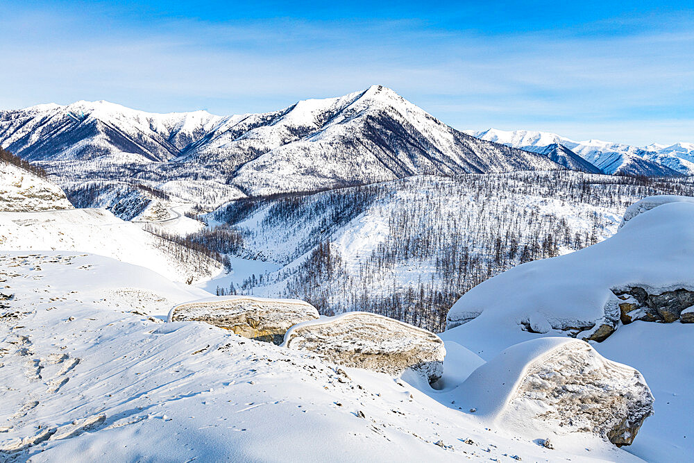 View over the Road of Bones, Sakha Republic (Yakutia), Russia, Eurasia