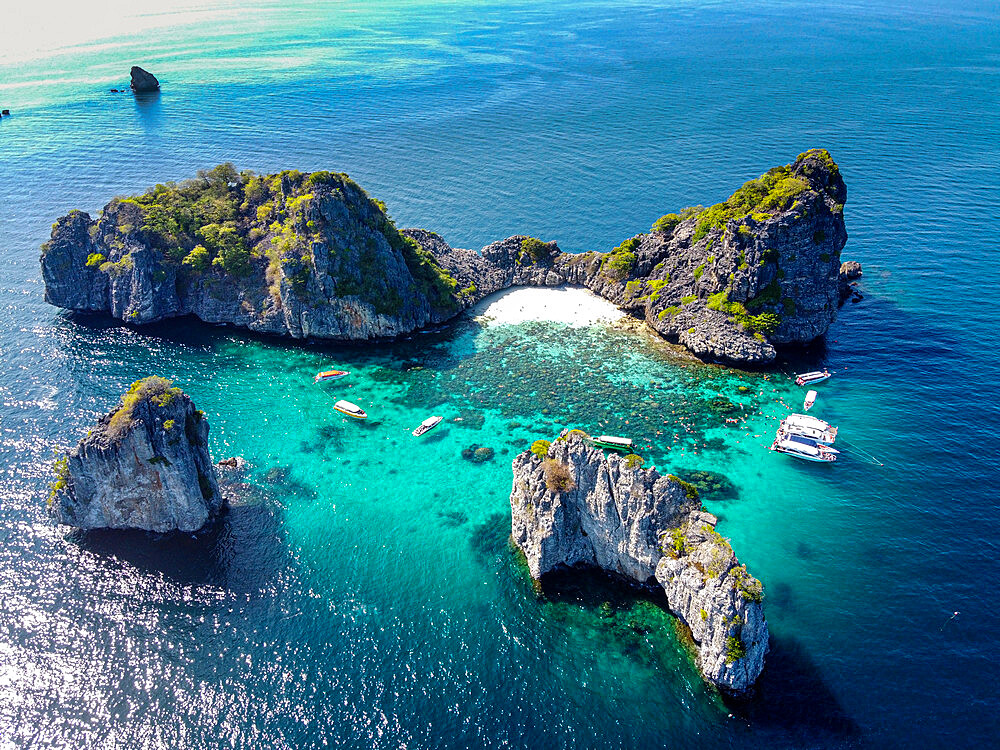 Aerial of Koh Ha, Mu Ko Lanta National Park, Thailand, Southeast Asia, Asia