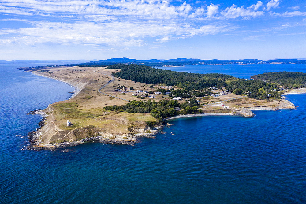 Aerial from Cattle Point lighthouse on San Juan island, San Juan islands archipelago, Washington State, United States of America, North America