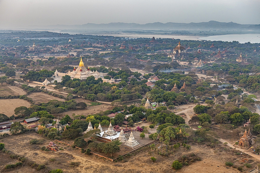 Aerial of the temples of Bagan (Pagan), Myanmar (Burma), Asia