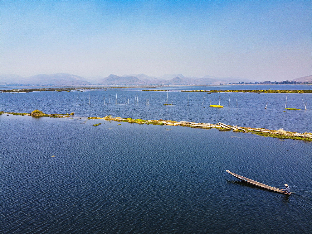 Aerial by drone of ancient Heritage Tin Yoe, Inle Lake, Shan state, Myanmar (Burma), Asia