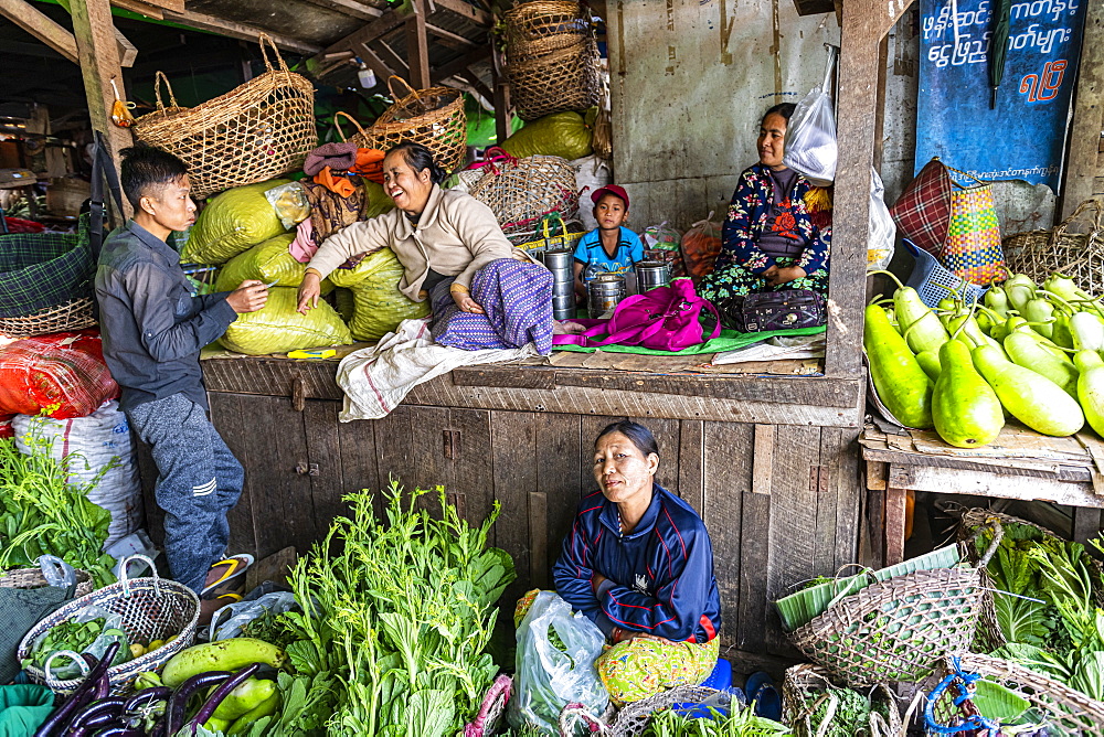 Vegetable market, Myitkyina, Kachin state, Myanmar (Burma), Asia