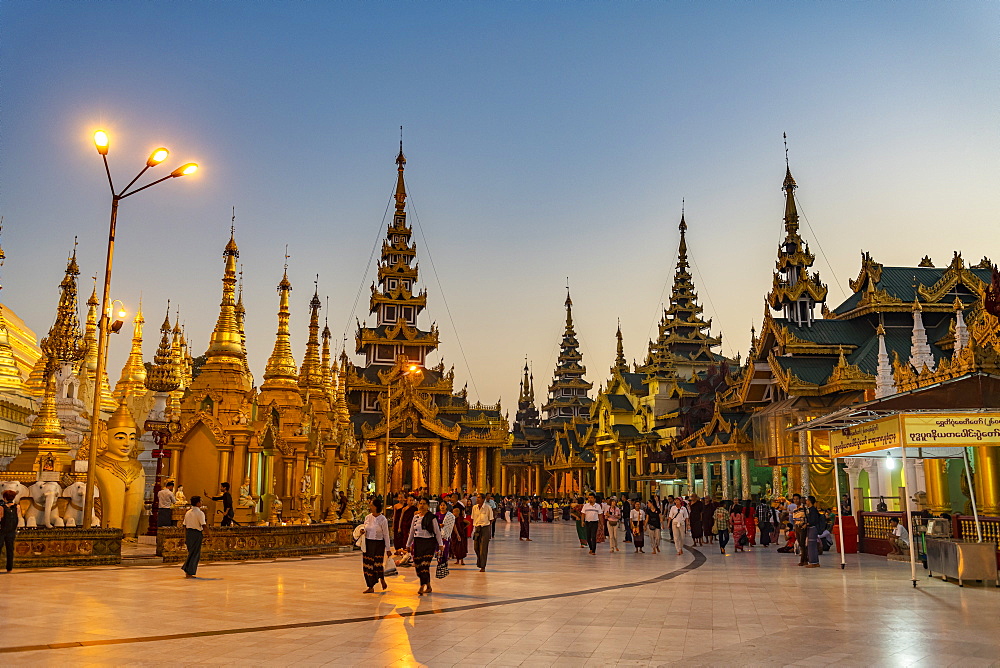 Shwedagon pagoda after sunset, Yangon (Rangoon), Myanmar (Burma), Asia