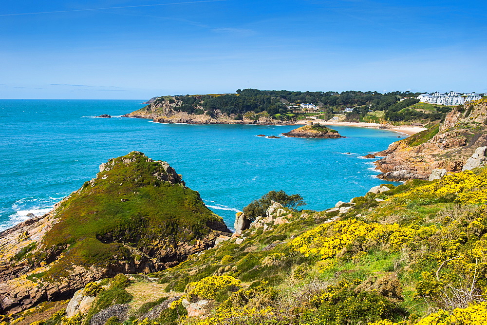 View over Portelet Bay, Jersey, Channel Islands, United Kingdom, Europe 