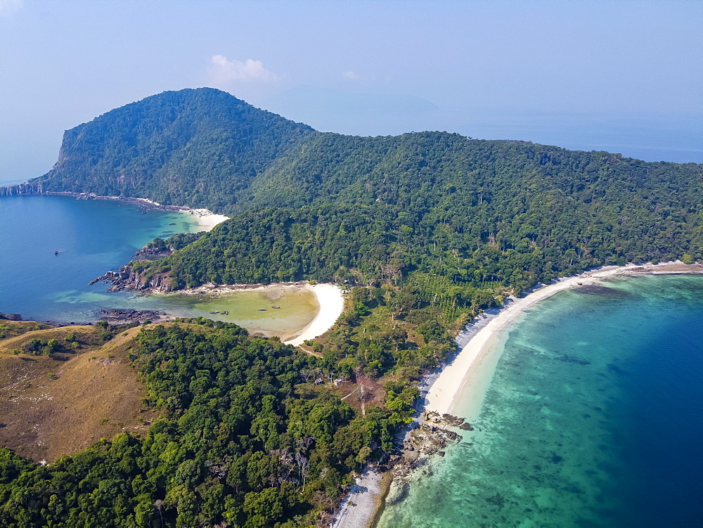 Aerial by drone of Smart Island, Mergui (Myeik) Archipelago, Myanmar (Burma), Asia