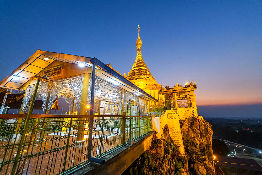 Taung Kew Paya built on rocks, after sunset, Loikaw, Kayah state, Myanmar (Burma), Asia