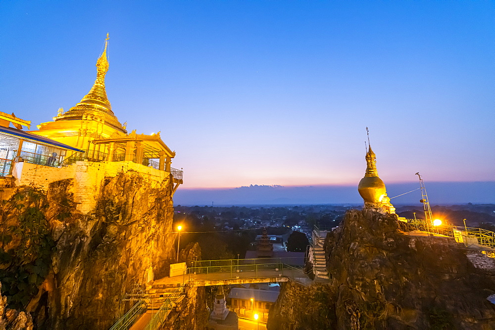 Taung Kew Paya built on rocks, after sunset, Loikaw, Kayah state, Myanmar (Burma), Asia