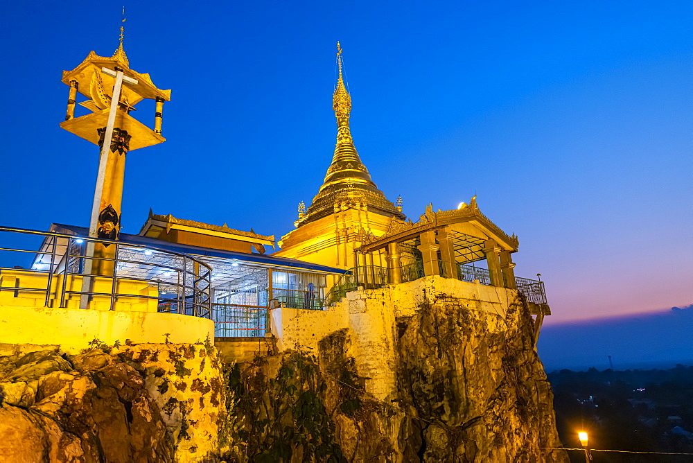 Taung Kew Paya built on rocks, after sunset, Loikaw, Kayah state, Myanmar (Burma), Asia