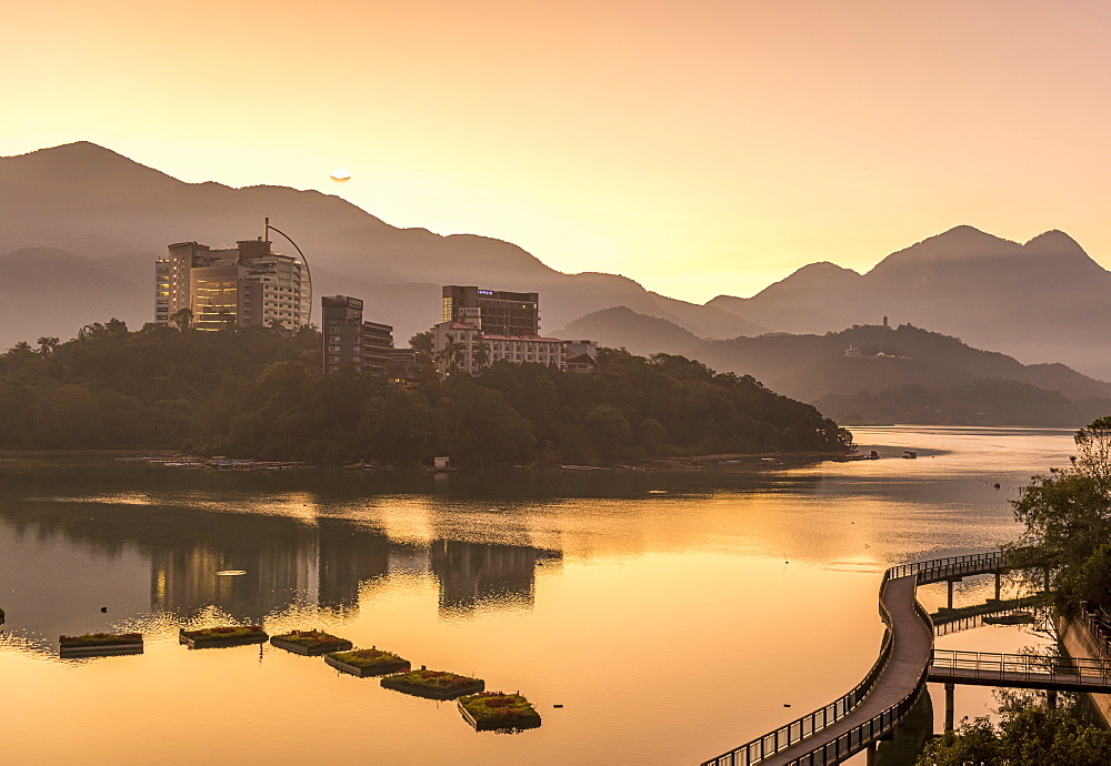 Sunrise over Sun Moon Lake, National Scenic Area, Nantou county, Taiwan, Asia