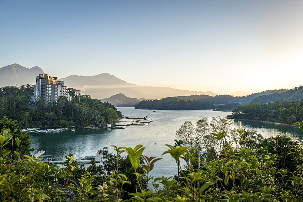 Sunrise over Sun Moon Lake, National Scenic Area, Nantou county, Taiwan, Asia