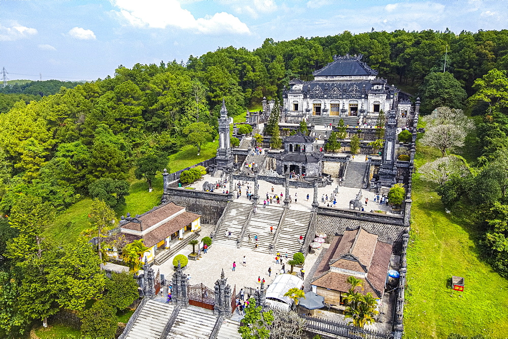 Aerial of the Tomb of Khai Dinh, Hue, UNESCO World Heritage Site, Vietnam, Indochina, Southeast Asia, Asia