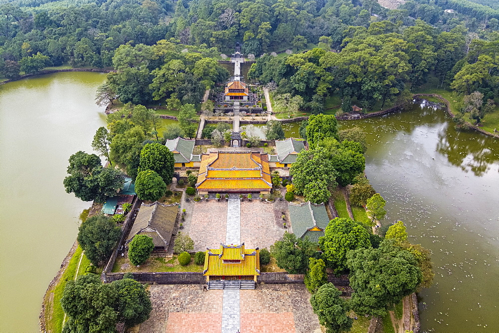 Aerial of Minh Mang Tomb, Hue, UNESCO World Heritage Site, Vietnam, Indochina, Southeast Asia, Asia