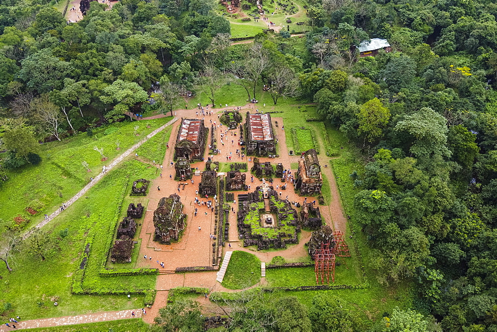 Aerial of the Hindu temples in My Son, UNESCO World Heritage Site, Vietnam, Indochina, Southeast Asia, Asia