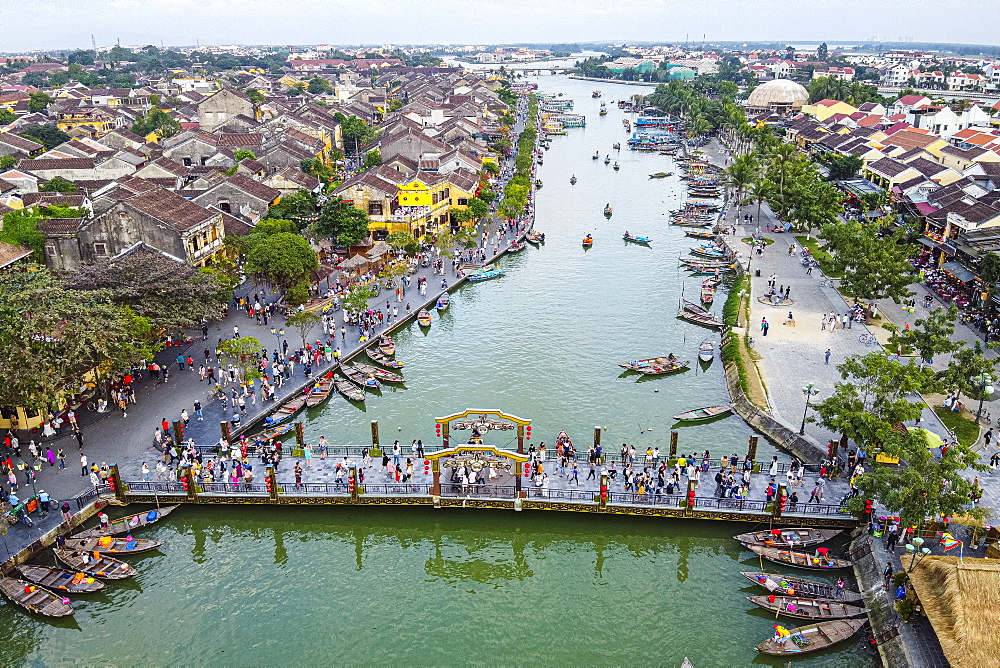 Aerial of the Historic district of the old town of Hoi An, UNESCO World Heritage Site, Vietnam, Indochina, Southeast Asia, Asia