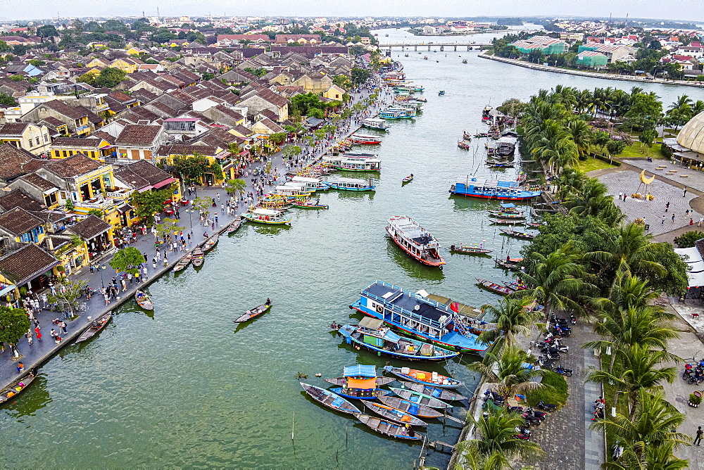 Aerial of the Historic district of the old town of Hoi An, UNESCO World Heritage Site, Vietnam, Indochina, Southeast Asia, Asia