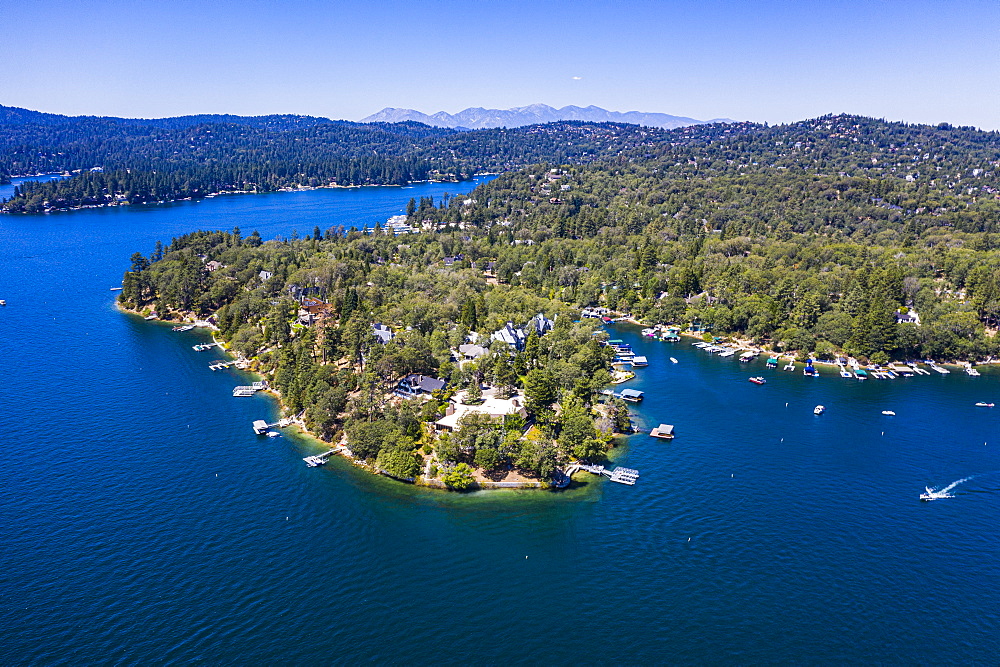 Aerial of Lake Arrowhead, California, United States of America, North America