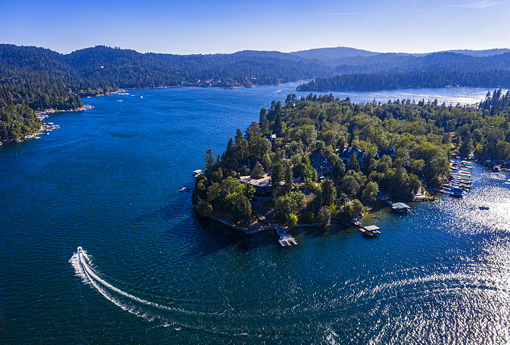 Aerial of Lake Arrowhead, California, United States of America, North America