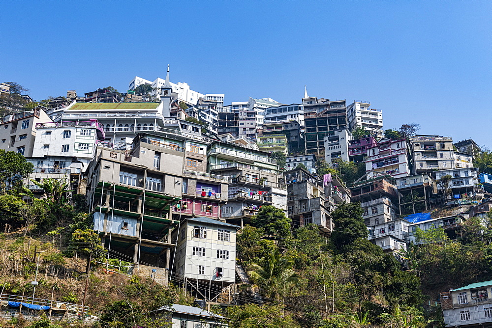 Houses perched on the hills, Aizawl, Mizoram, India, Asia