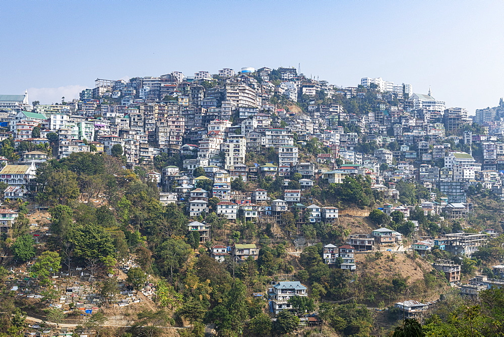 Houses perched on the hills, Aizawl, Mizoram, India, Asia