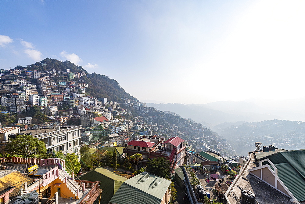 View over the houses perched on the hills in Aizawl, Mizoram, India, Asia