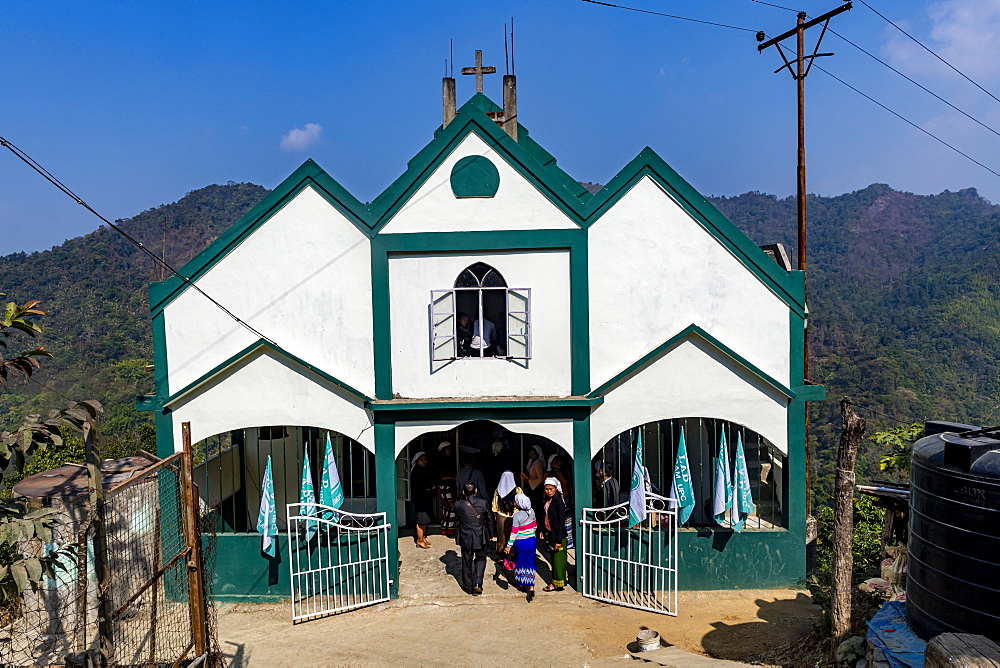 Sunday church service in Lungleng, Mizoram, India, Asia