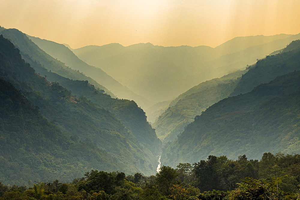 Gorge in the Reiek mountains, Mizoram, India, Asia