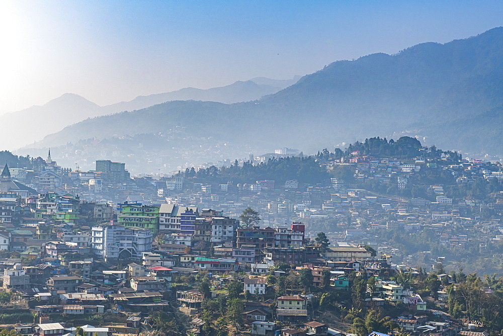 Houses perched on the hills, Kohima, Nagaland, India, Asia