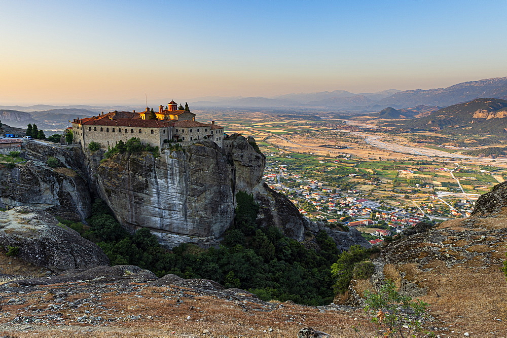 Holy Monastery of St. Stephen at sunset, UNESCO World Heritage Site, Meteora Monasteries, Greece, Europe