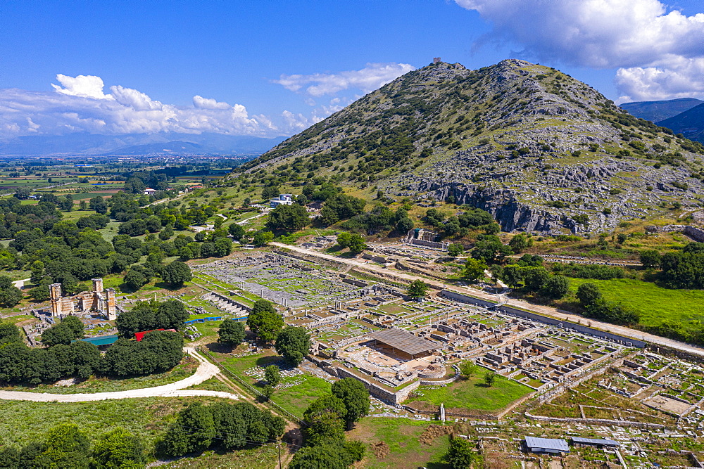 Aerial by drone of Philippi, UNESCO World Heritage Site, Macedonia, Greece, Europe