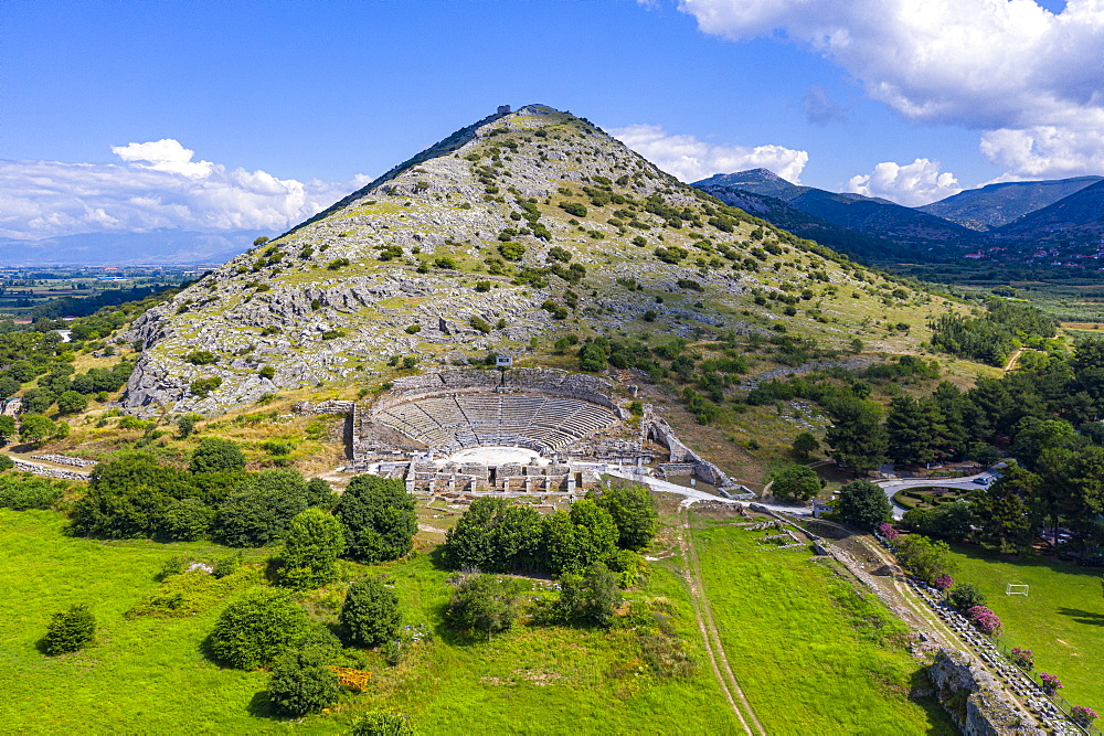 Aerial by drone of Philippi, UNESCO World Heritage Site, Macedonia, Greece, Europe