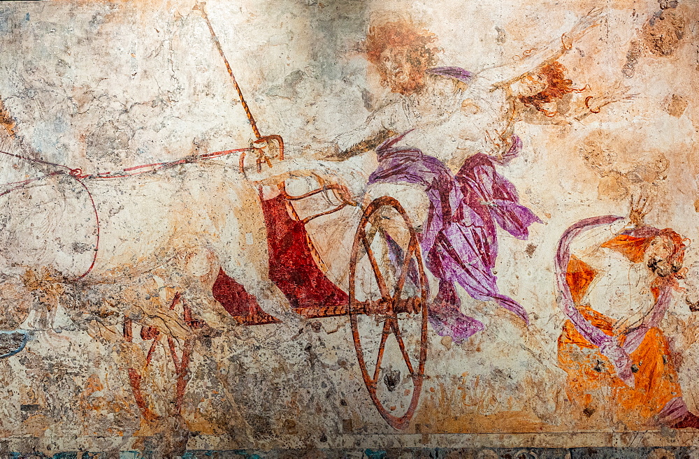 Old frescoes in the burial mound, Aigai, Vergina, UNESCO World Heritage Site, Greece, Europe