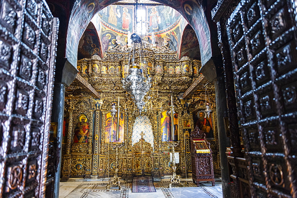 Wall frescoes, Monastery of Saint John the Theologian, UNESCO World Heritage Site, Chora, Patmos, Dodecanese, Greek Islands, Greece, Europe