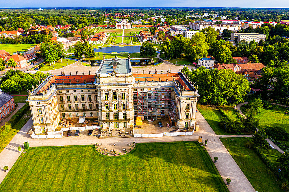 Aerial of Ludwigslust Palace, Ludwigslust, Mecklenburg-Vorpommern, Germany, Europe