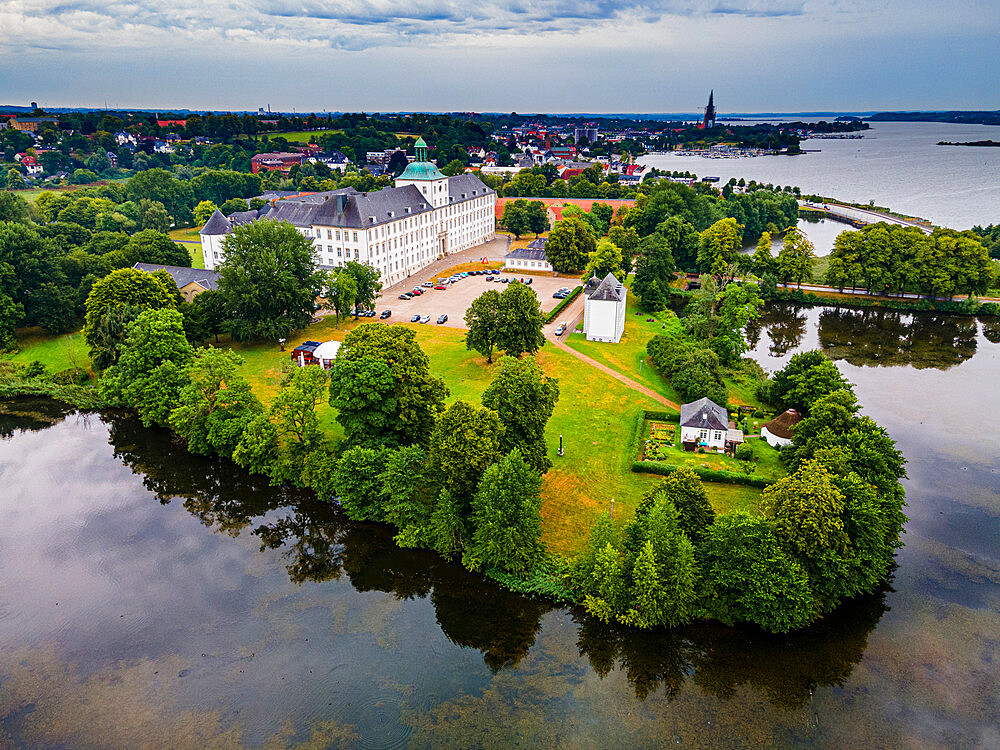 Aerial of Gottorf Castle, Schleswig, Schleswig Holstein, Germany, Europe