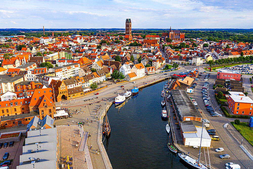 Aerial of the Hanseatic city of Wismar, UNESCO World Heritage Site, Mecklenburg-Vorpommern, Germany, Europe