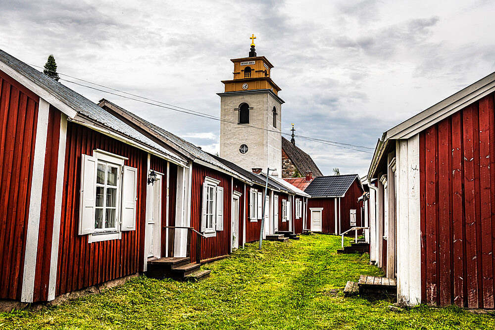 Red painted cottages, UNESCO World Heritage Site, Gammelstad Church Town, Lulea, Sweden, Scandinavia, Europe