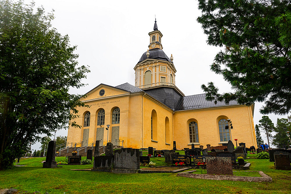 The Alatornio Church exterior and a point in the Struve Geodetic Arc, UNESCO World Heritage Site, Kemi, Finland, Europe