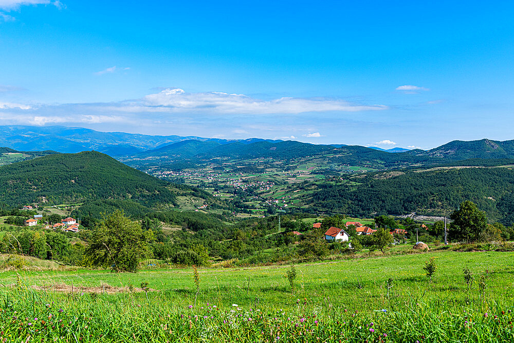 View over the landscape around Novi Pazar, southern Serbia, Europe