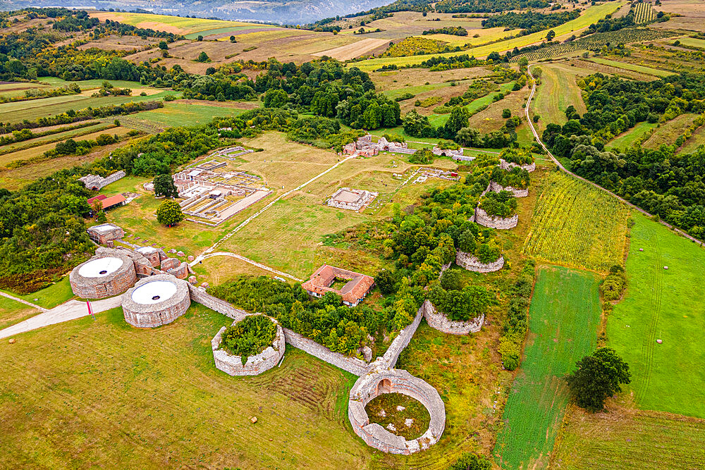 Aerial of the ancient Roman ruins of Gamzigrad, UNESCO World Heritage Site, Serbia, Europe