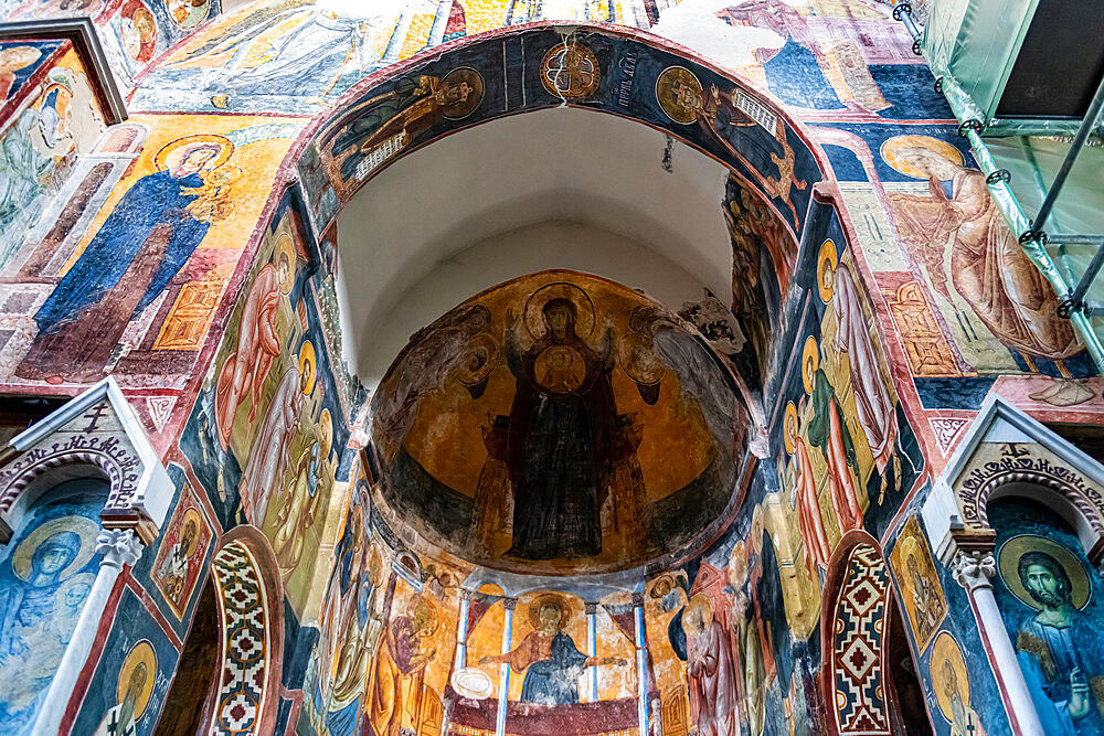 Beautiful wall paintings, Studenica Monastery, UNESCO World Heritage Site, Novi Pazar, Serbia, Europe