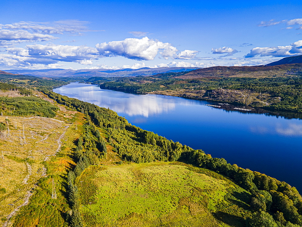 Aerial of Glen Garry, Highlands, Scotland, United Kingdom, Europe