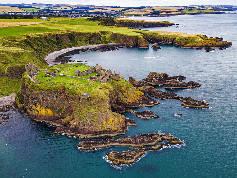 Aerial of Dunnottar Castle, Stonehaven, Aberdeenshire, Scotland, United Kingdom, Europe