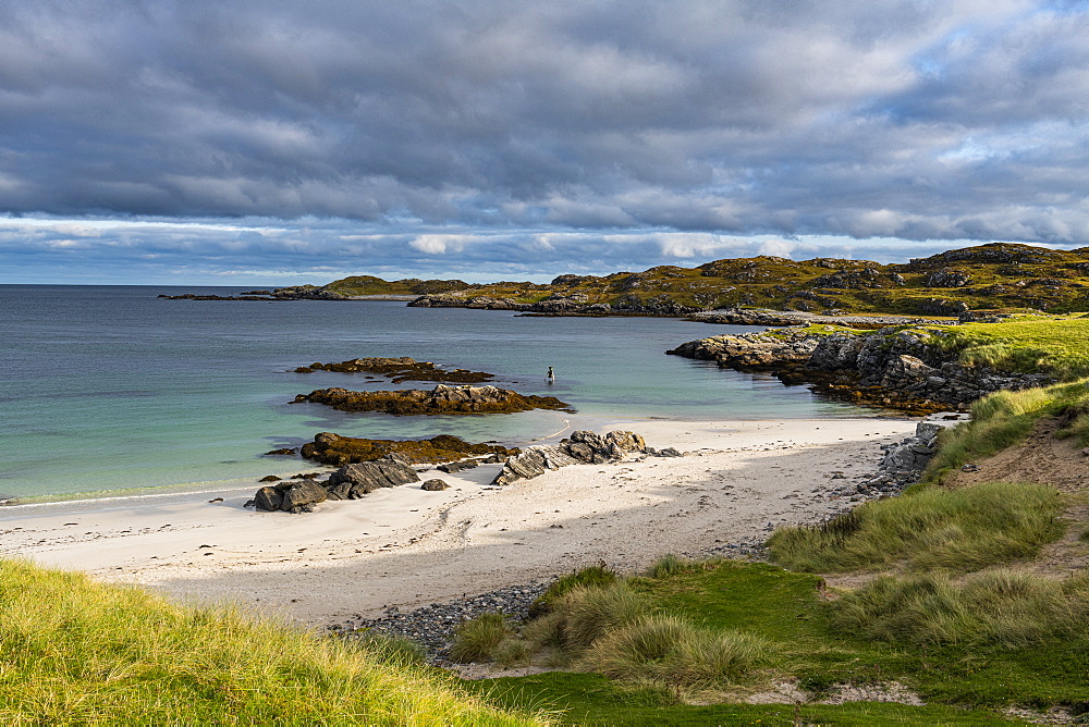 White sand and turquoise water at Bosta Beach, Isle of Lewis, Outer Hebrides, Scotland, United Kingdom, Europe