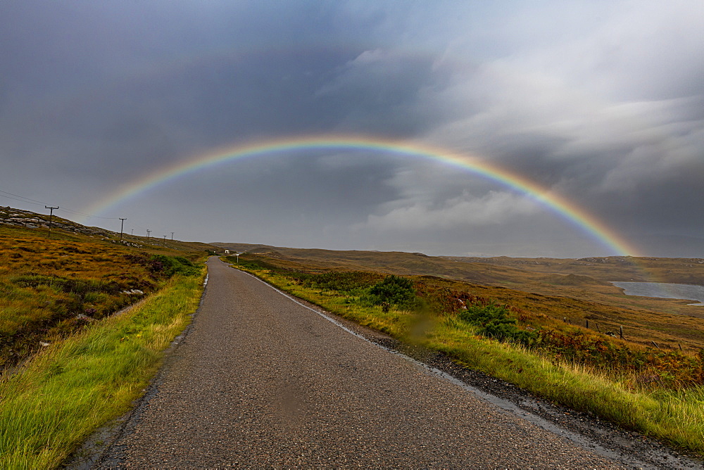 Rainbow over the N500 (NC500) (North Coast 500), Scotland, United Kingdom, Europe