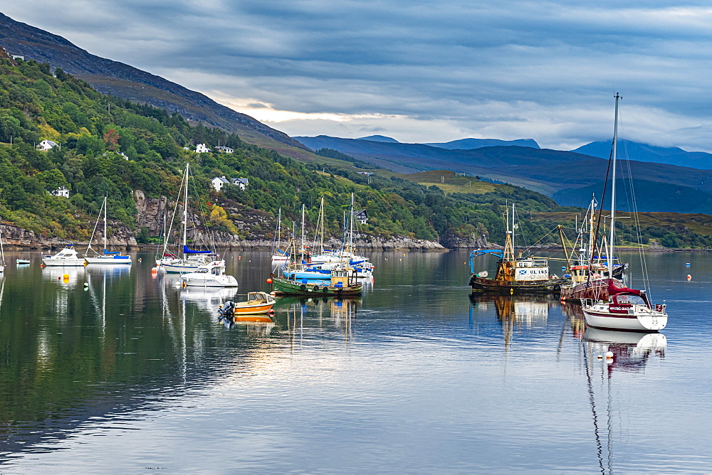 Fishing boats, Bay of Ullapool, Ross and Cromarty, Highlands, Scotland, United Kingdom, Europe