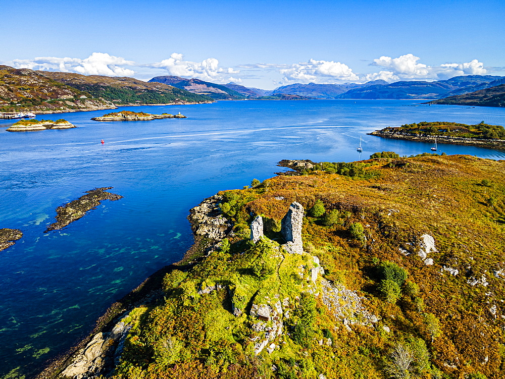 Aerial of Caisteal Maol, Kyleakin, Isle of Skye, Inner Hebrides, Scotland, United Kingdom, Europe