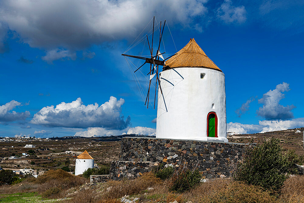 Windmill above Emporio, Santorini, Cyclades, Greek Islands, Greece, Europe