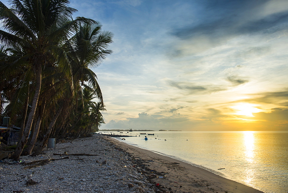 Public beach at sunset, Funafuti, Tuvalu, South Pacific