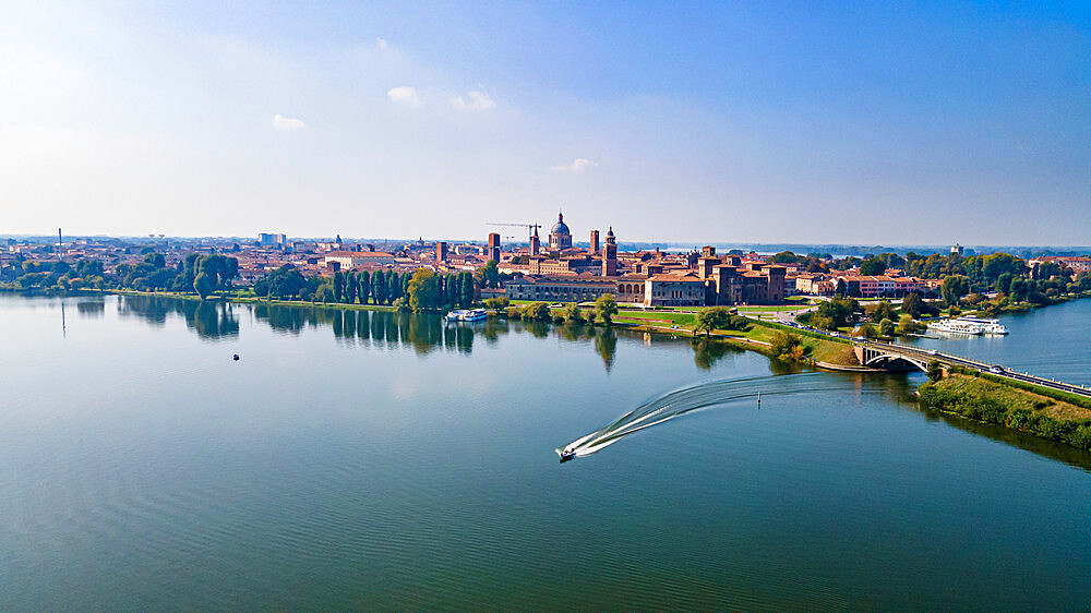 Aerial of the city of Mantua, UNESCO World Heritage Site, Lombardy, Italy, Europe